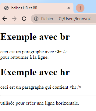Les balises <br> et <hr>