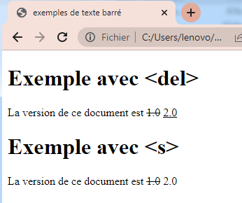 Les balises <del> et <s>