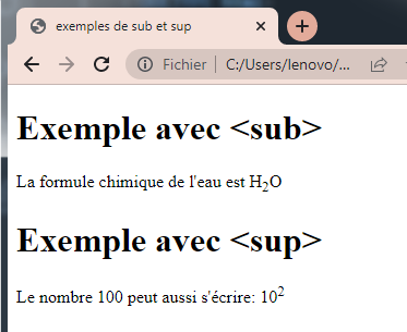 Les balises <sub> et <sup>