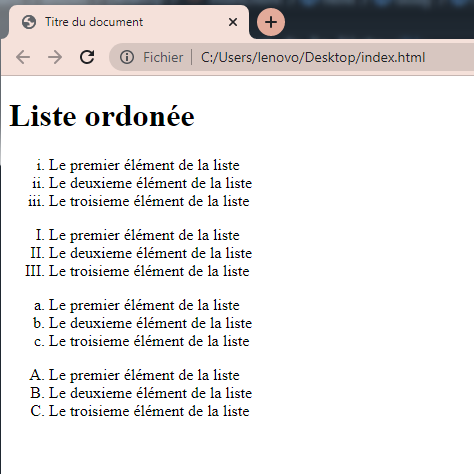 Créer des listes ordonnées dans HTML