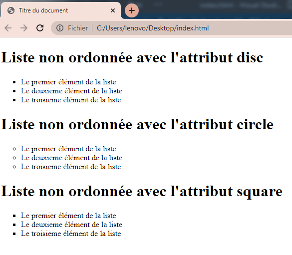 Créer des listes non ordonnées dans HTML