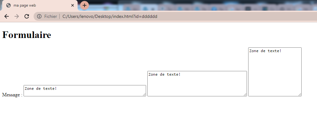 ajouter des zones de texte dans un formulaire HTML :size 